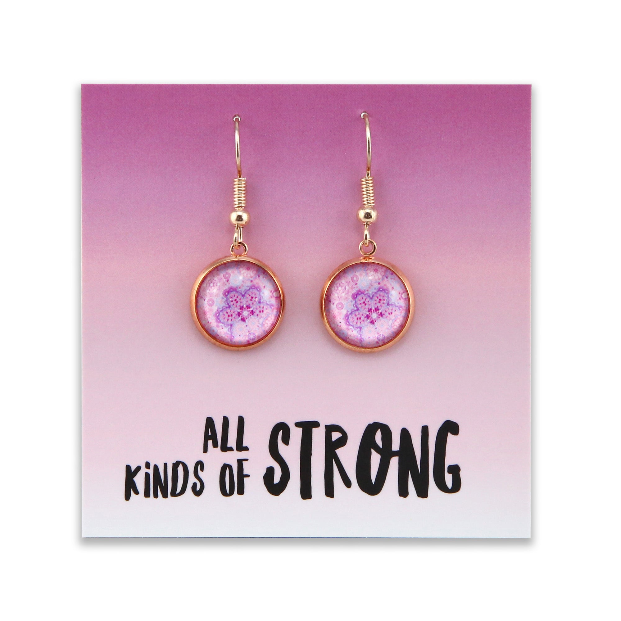 PINK COLLECTION - All Kinds of Strong - Rose Gold Dangle Earrings - Pink Ice (11864)