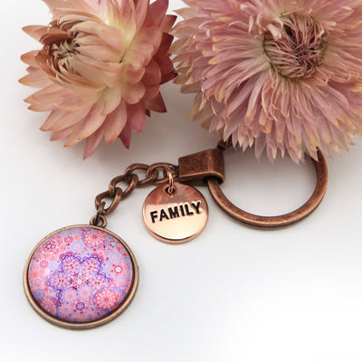 PINK COLLECTION - Vintage Rose Gold 'FAMILY'  Keyring -  Pink Ice (12231)