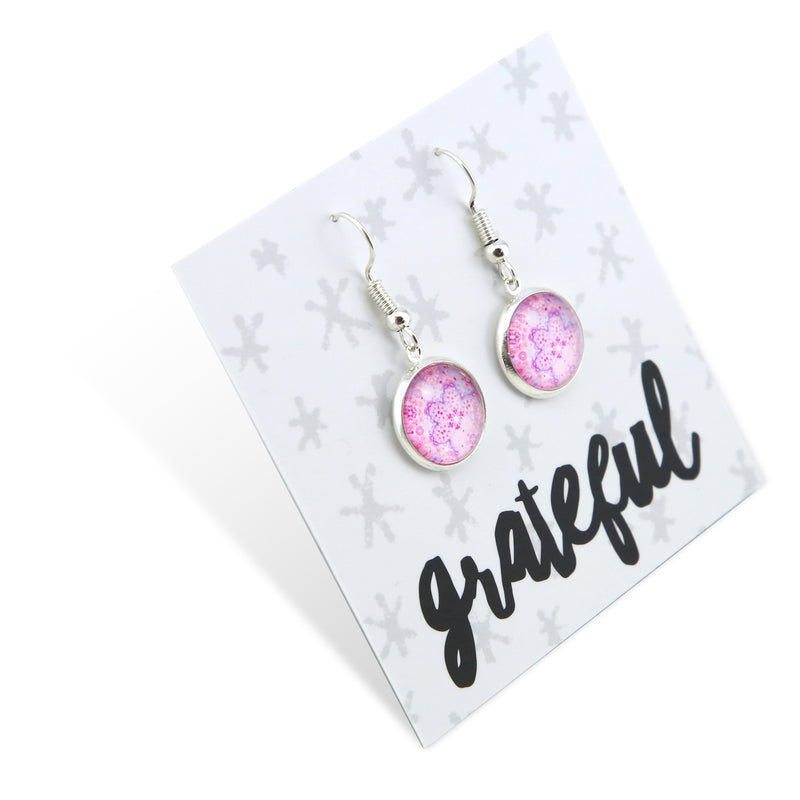 Pink mandala silver dangle earring. 