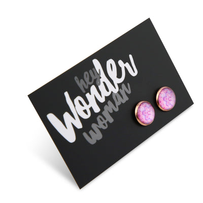 PINK COLLECTION - Hey Wonder Woman - Rose Gold surround Circle Studs - Pink Ice (2310-R)