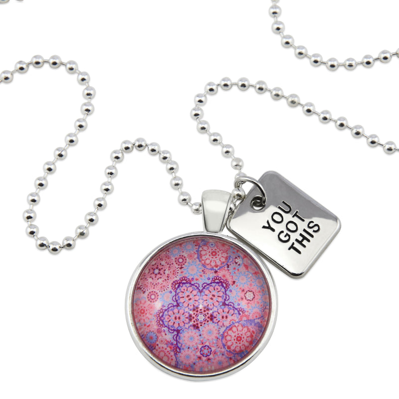 PINK COLLECTION - Bright Silver 'YOU GOT THIS' Necklace - Pink Ice (10734)
