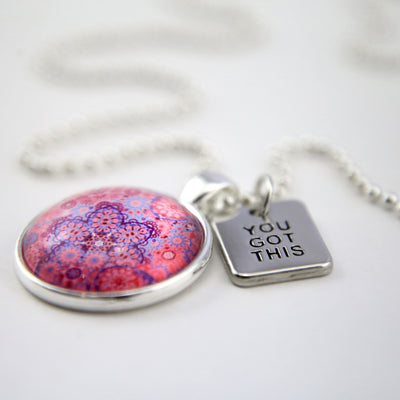 PINK COLLECTION - Bright Silver 'YOU GOT THIS' Necklace - Pink Ice (10734)