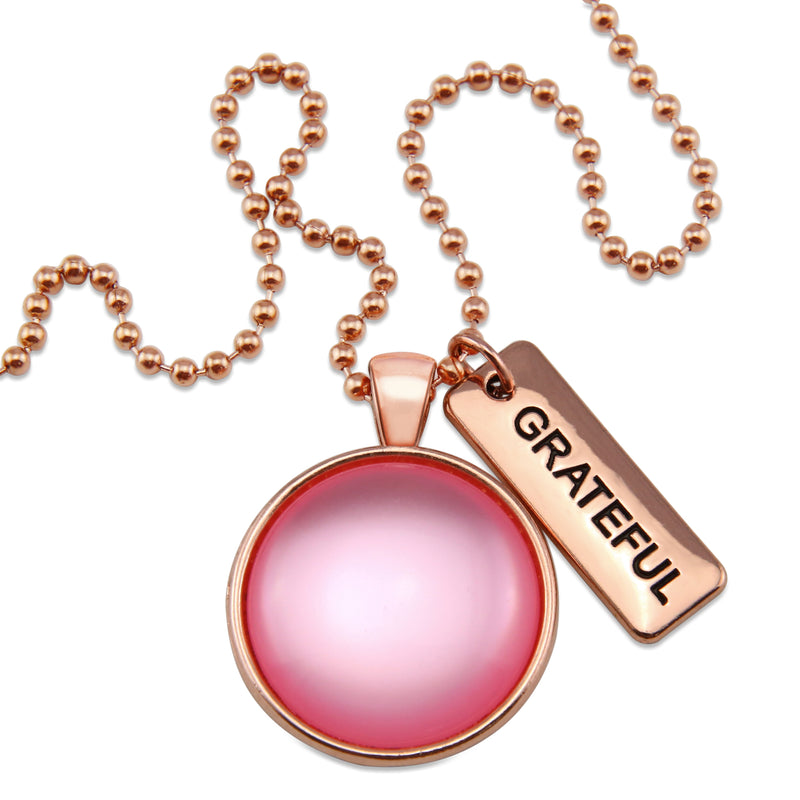 PINK COLLECTION - Rose Gold 'GRATEFUL' Necklace - Pink Pearl Resin (10555)