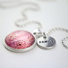 PINK COLLECTION - Bright Silver 'FAMILY' Necklace - Pink Wish (10935)