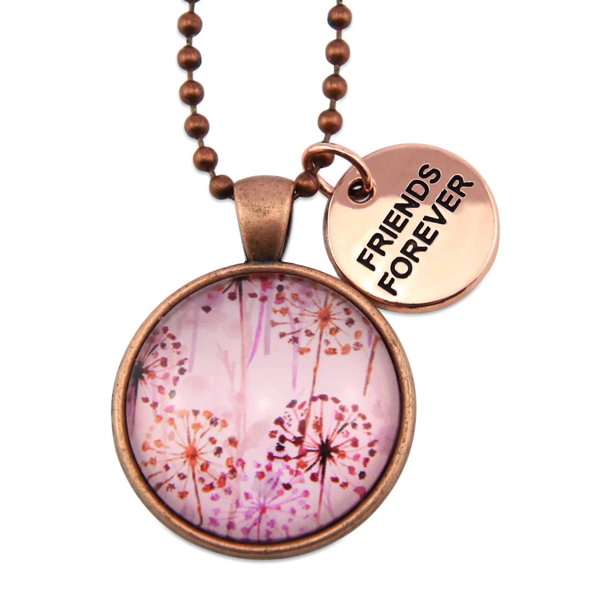 PINK COLLECTION - Vintage Copper 'FRIENDS FOREVER' Necklace - Pink Wish (11153)