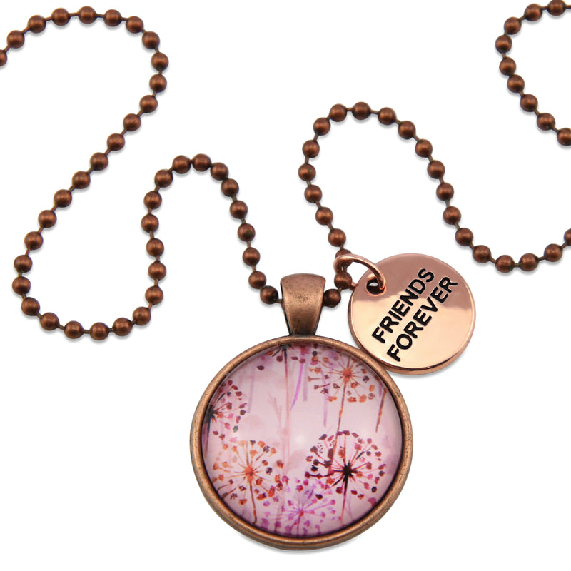 PINK COLLECTION - Vintage Copper 'FRIENDS FOREVER' Necklace - Pink Wish (11153)