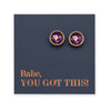 Beautiful rose gold stainless steel circle stud hypoallergenic earrings with metallic print on babe you got this gift card.