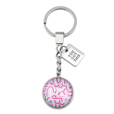 Pink rainbow print set in vintage dsilver keyring accessory with you got this charm.