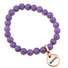 Lava Stone Bracelet -  8mm Purple Agate + Lava Stone beads - with Rose Gold Word Charm