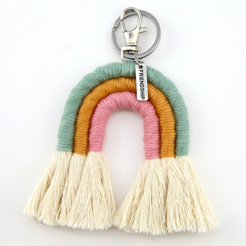 Handwoven Rainbow Keyring / Bag Accessory 'FRIENDSHIP' in Silver - EMILY (7014-3)