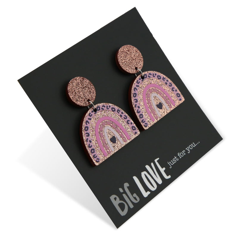Acrylic Glitter Rainbow Dangles - Big Love Just For You - Pink & Rose Gold (2403)