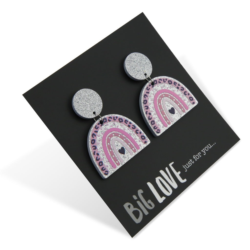 Acrylic Glitter Dangles - 'Big Love Just For You' - Pink & Silver Rainbow (2416)