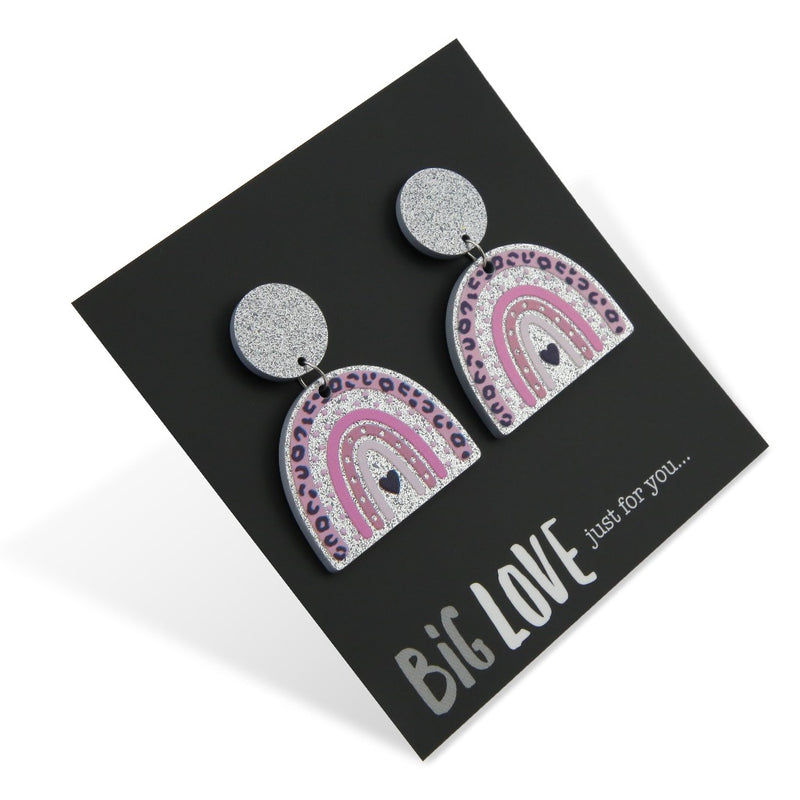 Acrylic Glitter Rainbow Dangles - Big Love Just For You - Pink & Silver (2416)