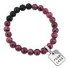 Lava Stone Bracelet -  8mm Raspberry Speckle + Lava Stone beads - with Silver Word Charm