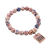 Stone Bracelet - Raspberry & Navy Patch Agate Stone 8mm beads - with Rose Gold Word Charms