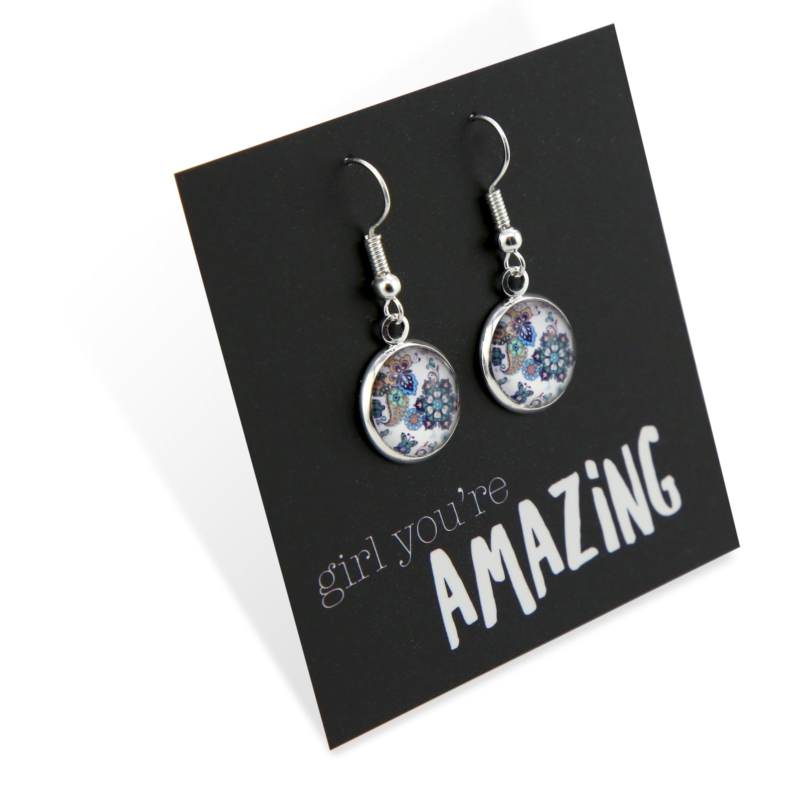 BOHO Collection - Girl You're Amazing - Bright Silver Dangle Earrings - Rhapsody (12363)