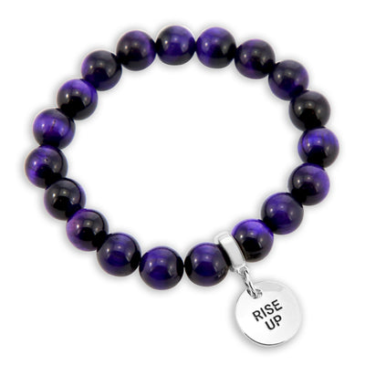 Precious Stones - Deep Purple Tigers Eye 10mm bead bracelet - with Word Charms (5008)
