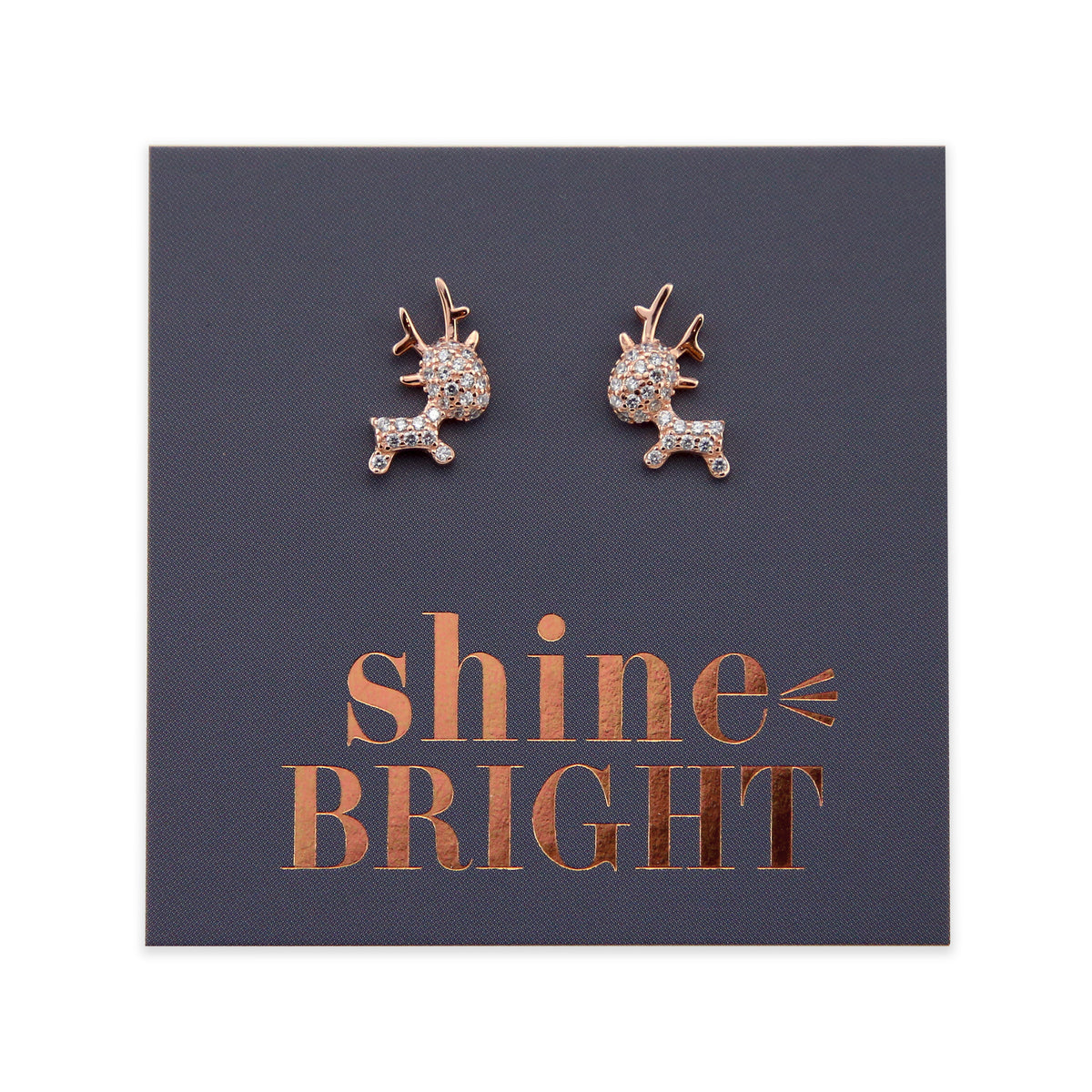 Gorgeous Reindeer - 18k Rose Gold Sterling Silver Studs - Shine Bright (9110)