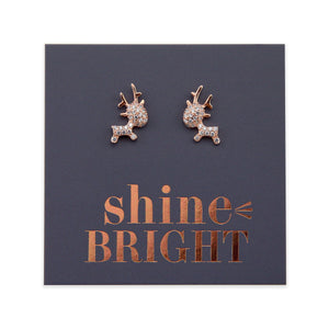 Gorgeous Reindeer - 18k Rose Gold Sterling Silver Studs - Shine Bright (9110)
