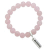 Rose quartz stone bead bracelet with silver clip and inspiring word charm.