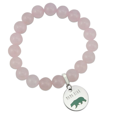 Mama Bear Charm, rose quartz bracelet