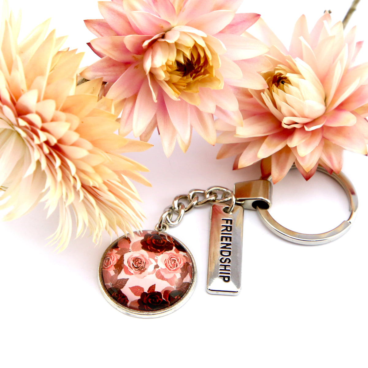 PINK COLLECTION - Vintage Silver 'FRIENDSHIP' Keyring - Rosie (10565)