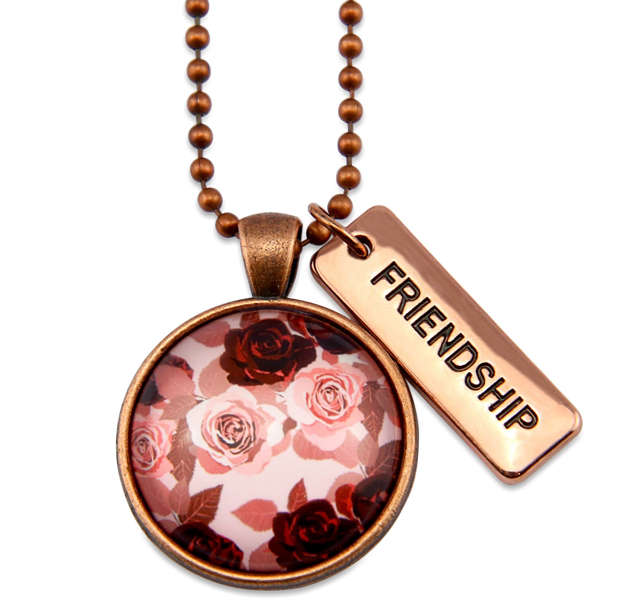 PINK COLLECTION - Vintage Copper 'FRIENDSHIP' Circle Necklace - Rosie (10645)
