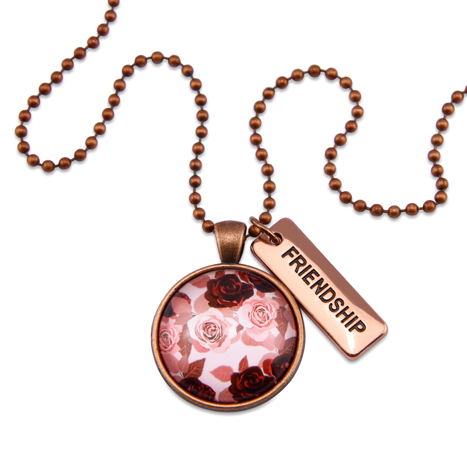 PINK COLLECTION - Vintage Copper 'FRIENDSHIP' Circle Necklace - Rosie (10645)