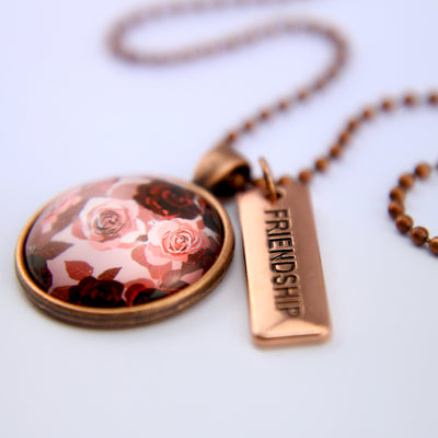 PINK COLLECTION - Vintage Copper 'FRIENDSHIP' Circle Necklace - Rosie (10645)