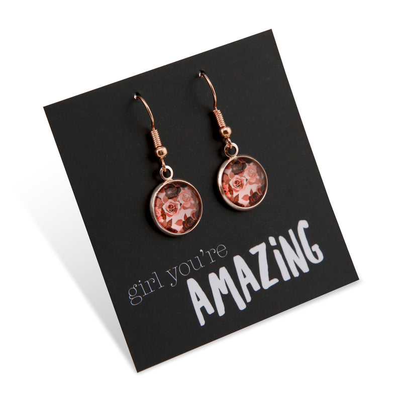 PINK COLLECTION - Girl You're Amazing - Stainless Steel Rose Gold Dangle Earrings - Rosie (9414-F)