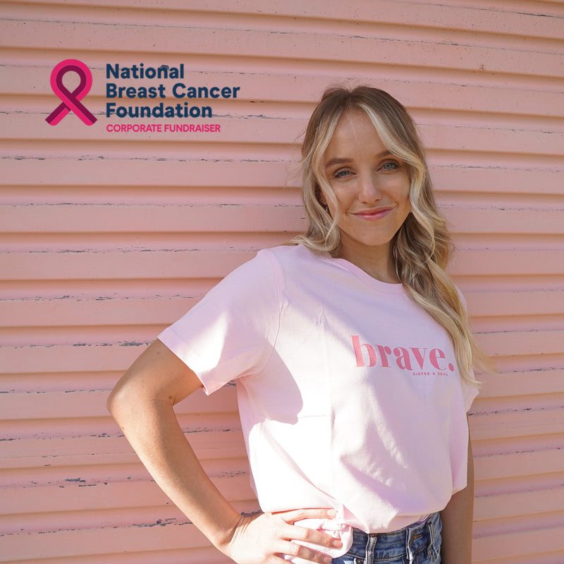 Soft Pink Brave Tee for Women. Fundriaser for the National Breast Cancer Foundation.