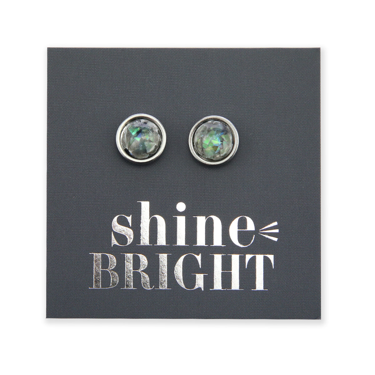 Shine Bright - Silver Stainless Steel 8mm Circle Studs - Opalicious (12534)