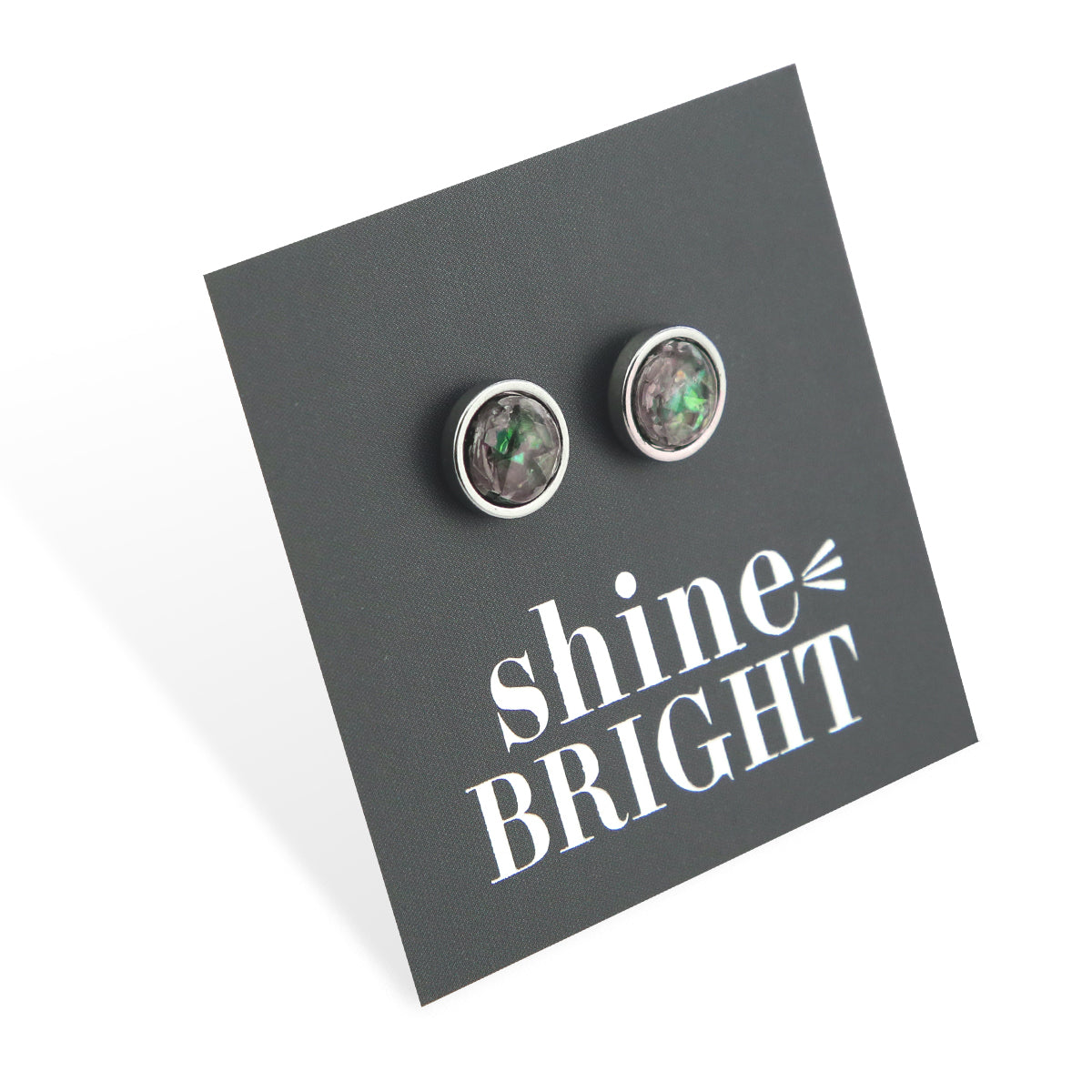 Shine Bright - Silver Stainless Steel 8mm Circle Studs - Opalicious (12534)