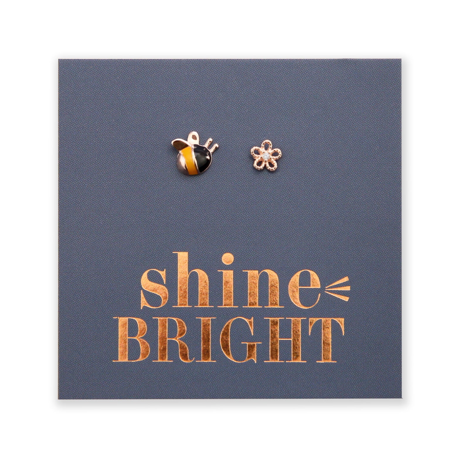 Bumble Bee Bloom - 18k Rose Gold Plated Sterling Silver Studs- Shine Bright (8914-R)