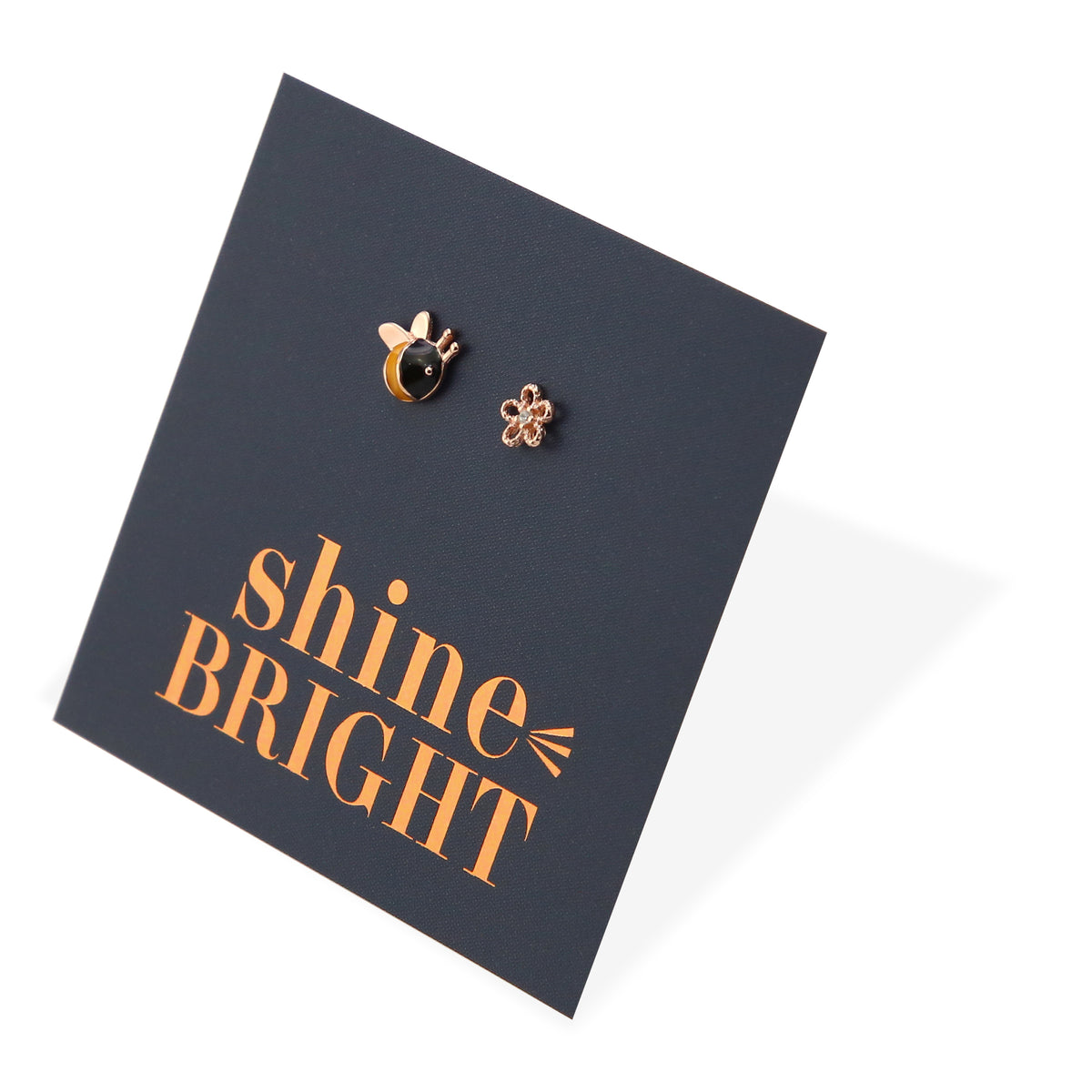 Bumble Bee Bloom - 18k Rose Gold Plated Sterling Silver Studs- Shine Bright (8914-R)