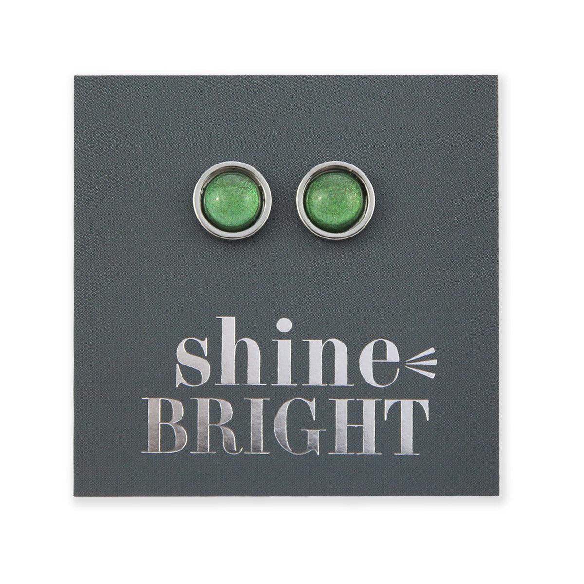 Shine Bright - Silver Stainless Steel 8mm Circle Studs - Green Shimmer (11221)
