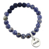Lava Stone Bracelet -  8mm Sodalite + Midnight Lava Stone beads - with Silver Word Charm