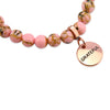 Soft Pink Synthesis Stone 8mm Bead Bracelet with Grateful Rose Gold Word Charm. Fundraiser for the National Breast Cancer Foundation