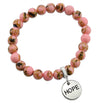 Soft Pink Synthesis Stone 8mm Bead Bracelet with Hope Silver Word Charm. Fundraiser for the National Breast Cancer Foundation