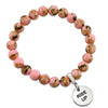 Soft Pink Synthesis Stone 8mm Bead Bracelet with Rise Up Silver Word Charm. Fundraiser for the National Breast Cancer Foundation
