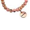 Soft Pink Synthesis Stone 8mm Bead Bracelet with Warrior Rose Gold Word Charm. Fundraiser for the National Breast Cancer Foundation
