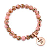 Soft Pink Synthesis Stone 8mm Bead Bracelet with Rise Up Rose Gold Word Charm. Fundraiser for the National Breast Cancer Foundation