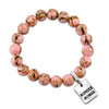 Soft Pink Synthesis Stone 10mm Bead Bracelet with Wonder Woman Silver Word Charm. Fundraiser for the National Breast Cancer Foundation