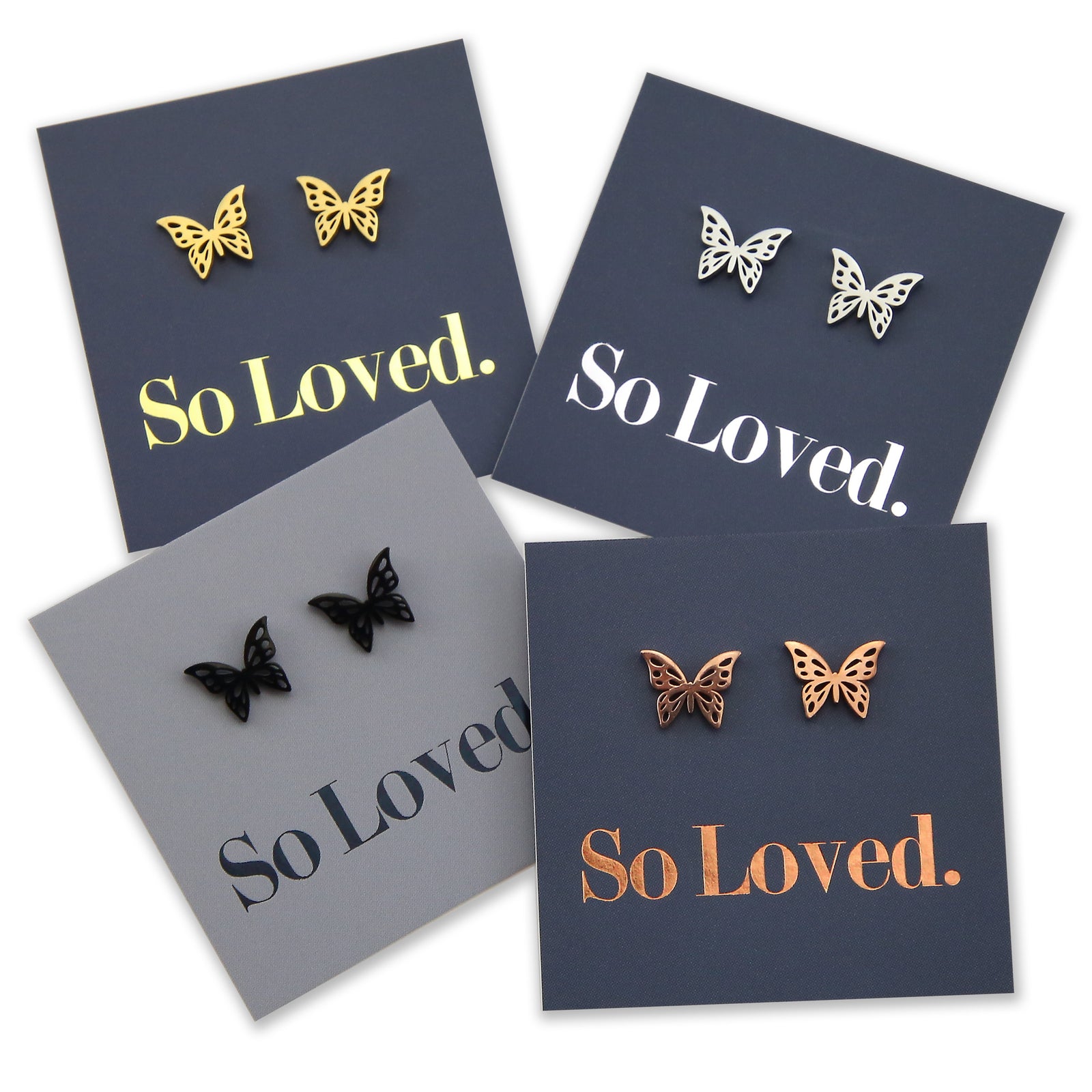 Stainless Steel Earring Studs - So Loved - BUTTERFLIES