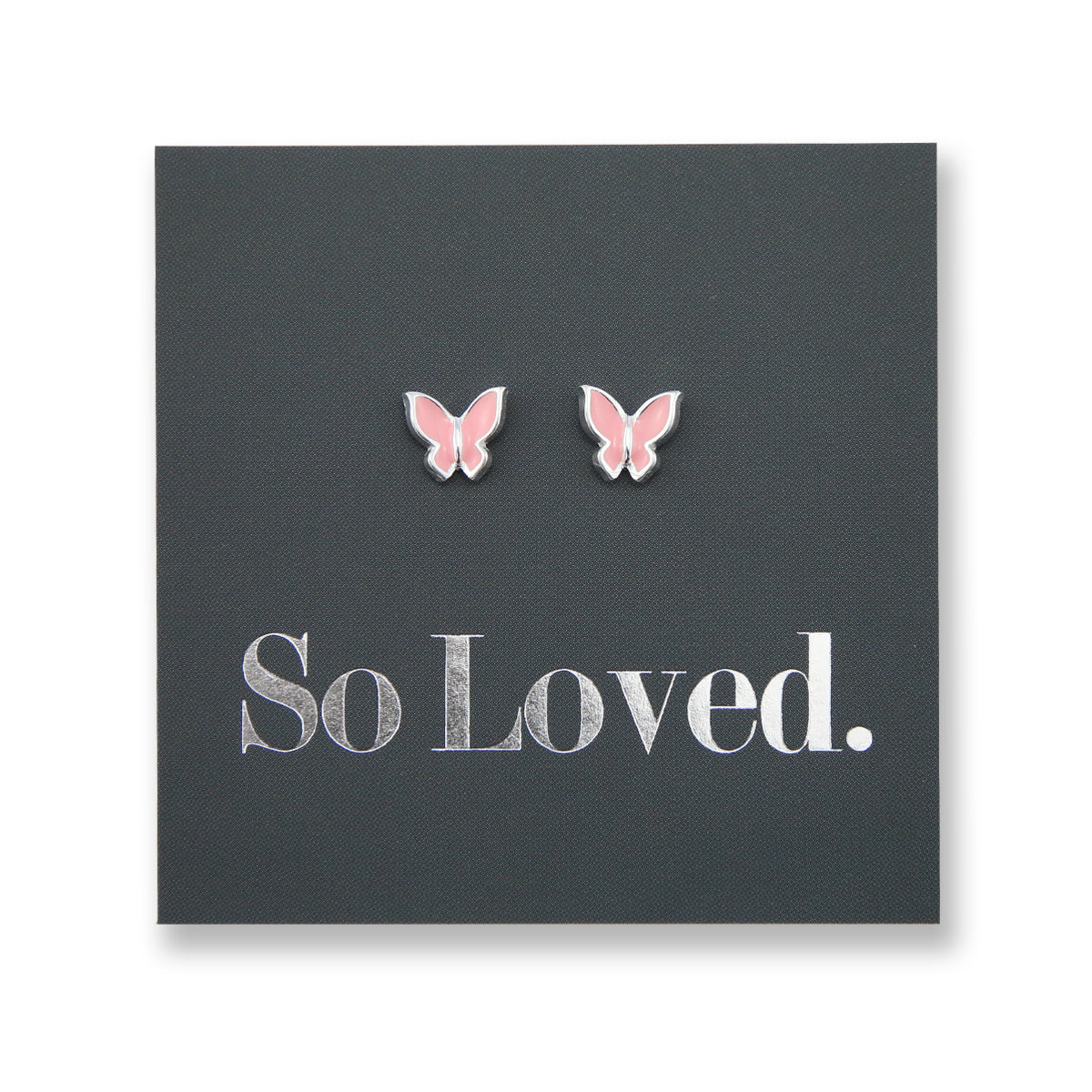 Sterling silver Silver and pink enamel butterfly hypoallergenic studs. 
