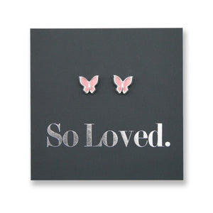 Sterling silver Silver and pink enamel butterfly hypoallergenic studs. 