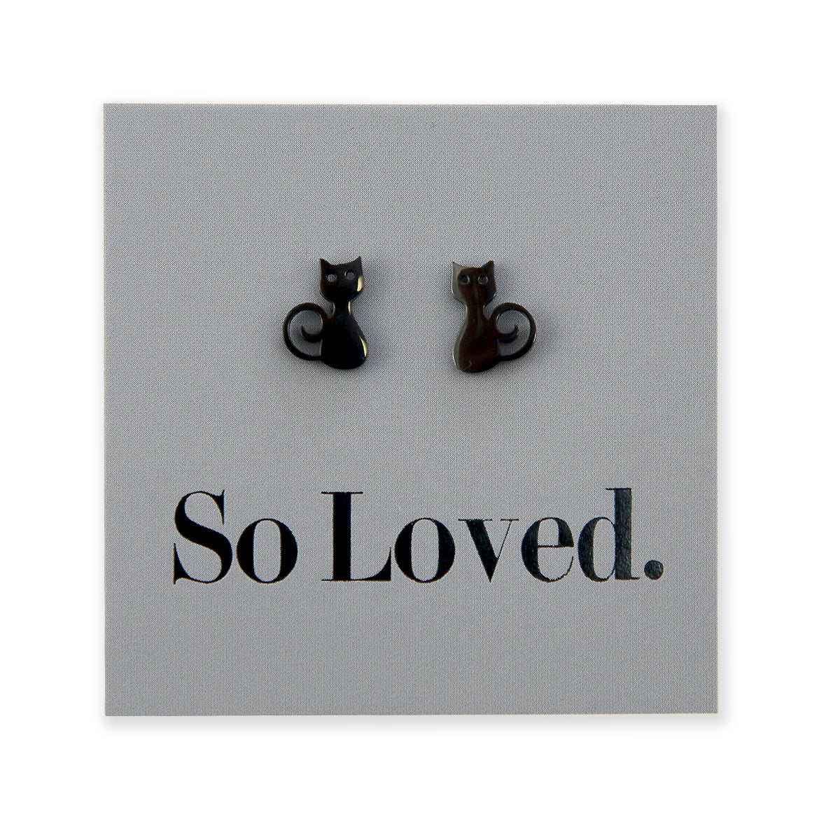 Stainless Steel Earring Studs, So Loved, Black Cats 