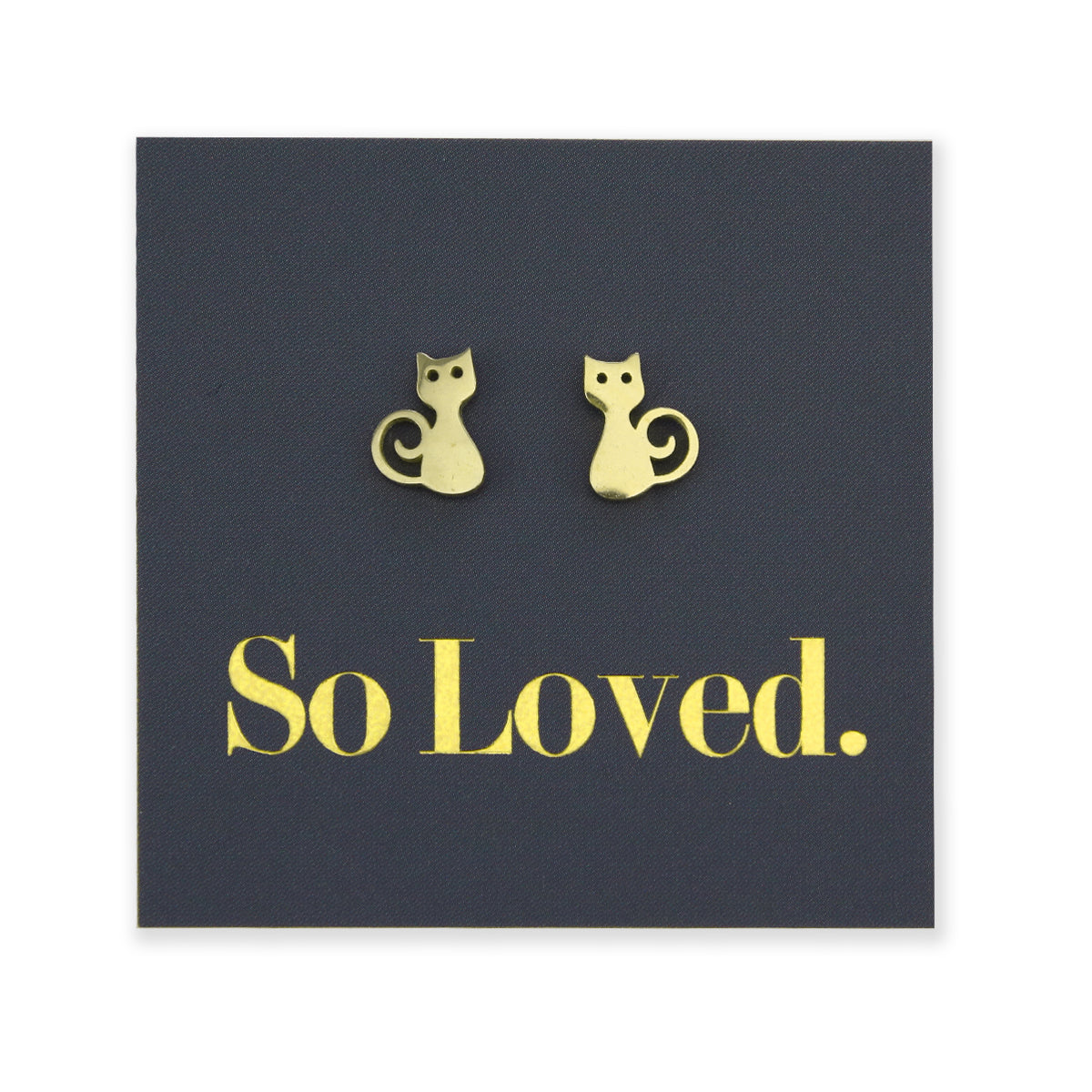 Stainless Steel Earring Studs, So Loved, Gold Cats 