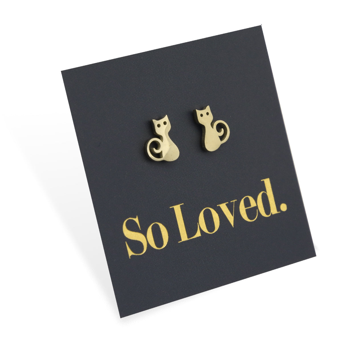 Stainless Steel Earring Studs, So Loved, Gold Cats 