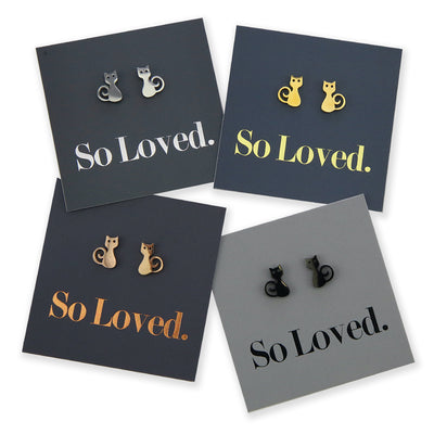 Stainless Steel Earring Studs, So Loved, Cats